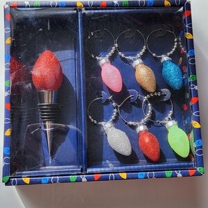 Colorful Glitter Wine Stopper and Charm Set